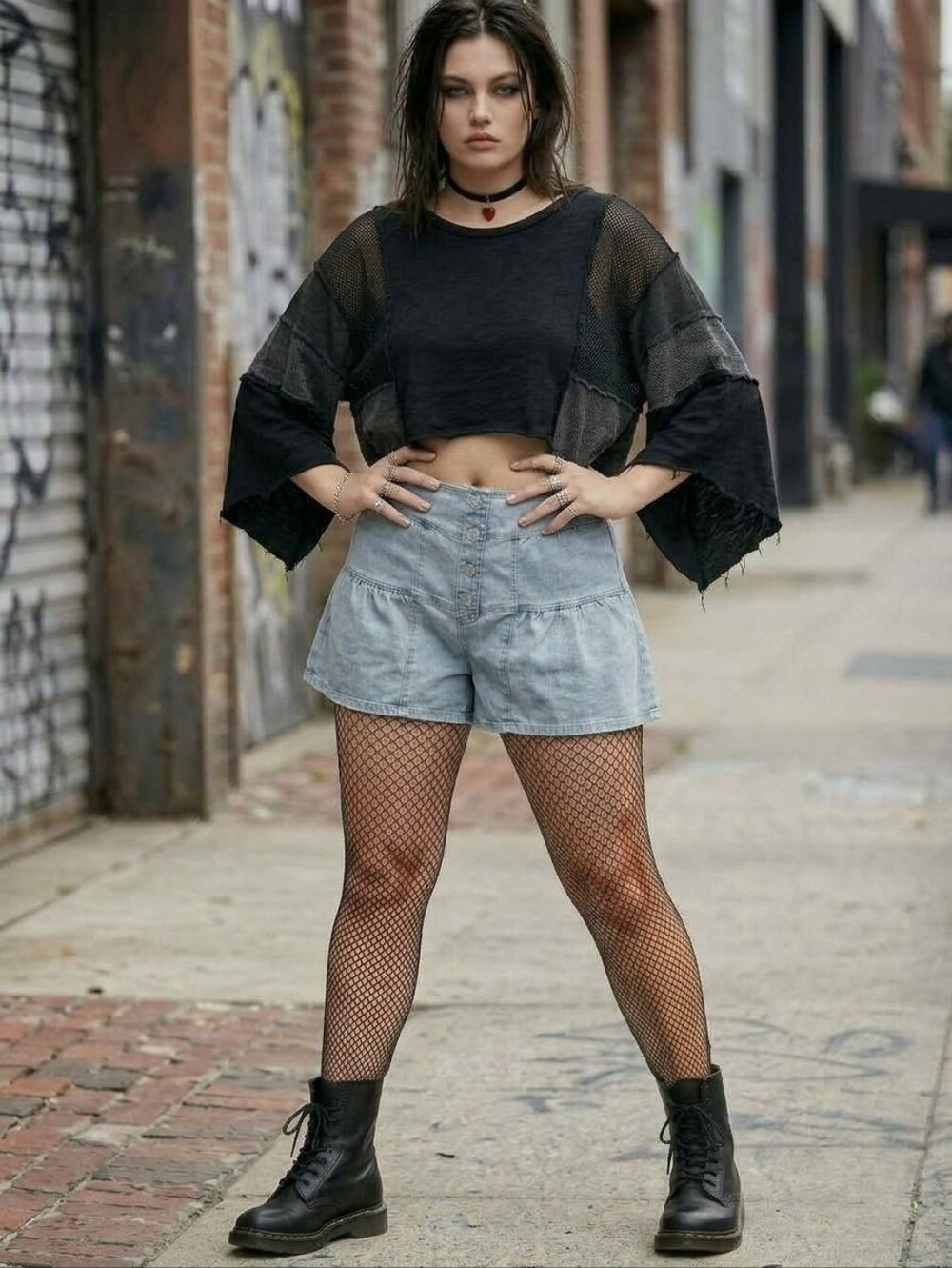 Light Blue Denim Button-Front Women's Ruffled Shorts